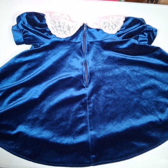 Vintage The Little Trotter Dress Size 4 Royal Blue Velour Lace Collar Party - Picture 15 of 16